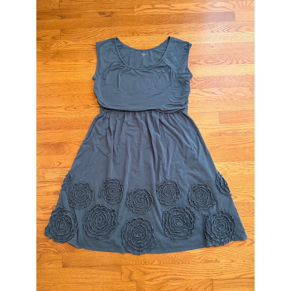 Garnet Hill Blue Rosette Hem Empire Waist Sleeveless Knit Dress Size 12